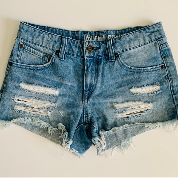 Volcom Brand Light Distressed Denim Shorts Sz XS - Picture 2 of 5